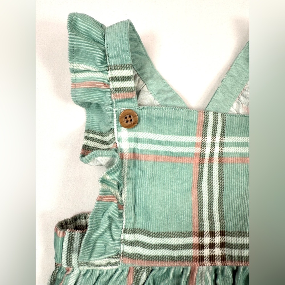 CARTER’S Baby Girls’ Mint Green Corduroy Plaid Pinafore Overall Jumper Dress 12M - Picture 4 of 7